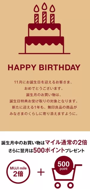 無印良品　誕生日メール